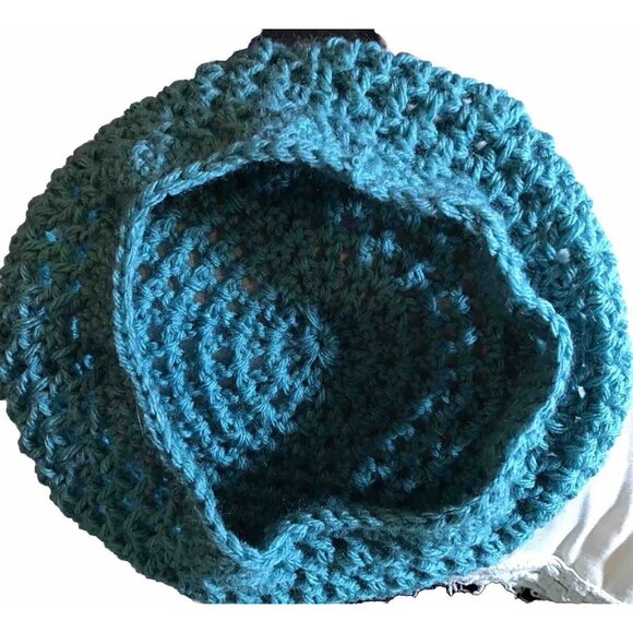Womens Teal Crochet French Beret Handmade In Smoke Free Home READ DESC - Picture 3 of 4
